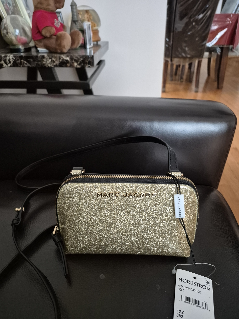 Marc Jacobs Gold Glitter Crossbody with Black Strap NWT